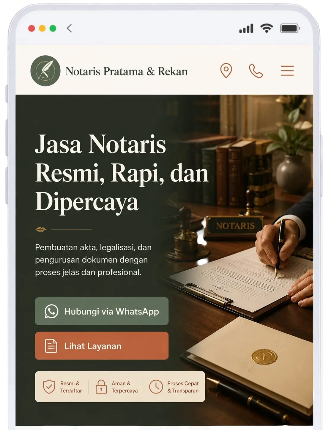 Ilustrasi tampilan template website usaha kopi di layar smartphone